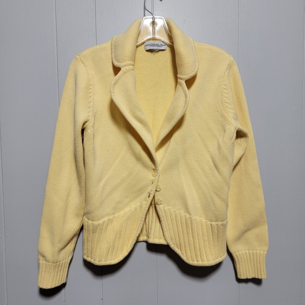Monterey Bay Clothing Company Yellow Shawl Collar Knit Cardigan Sweater‎ Womens